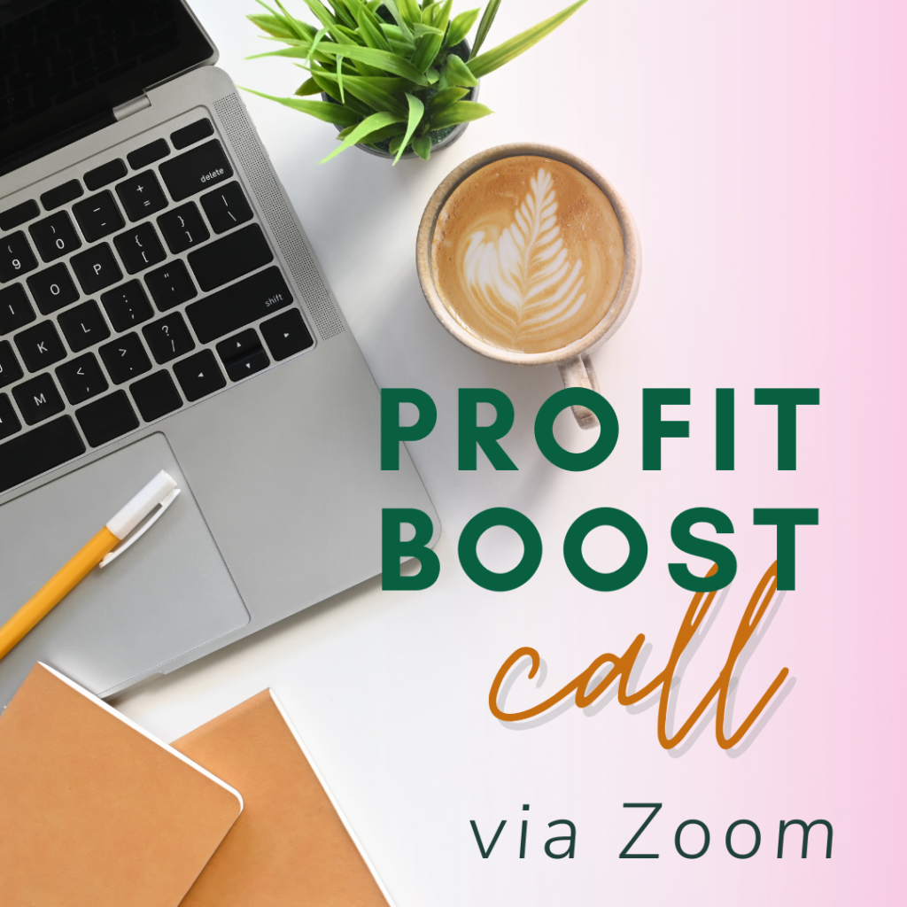 Laptop met kop koffie en de tekst Profit Boost Call via Zoom